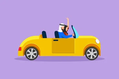 Character flat drawing cute elegant couple on road trip in vintage retro ca.. Ilustração Stock