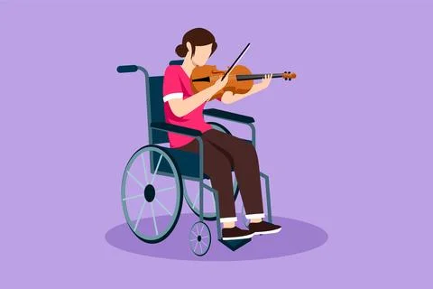 Character flat drawing of disability and music. Woman in wheelchair plays v.. Ilustração Stock