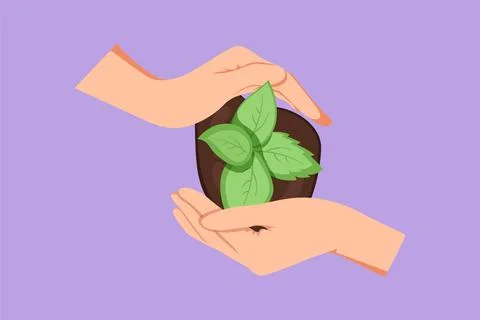 Character flat drawing of ecology sapling tree growing up and planting on l.. Stock Illustration