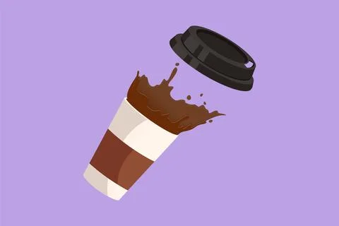 Character flat drawing falling disposable paper cup with coffee splash icon.. Stock Illustration