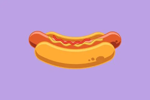 Character flat drawing fresh delicious American hot dog restaurant logo emb.. Stock Illustration