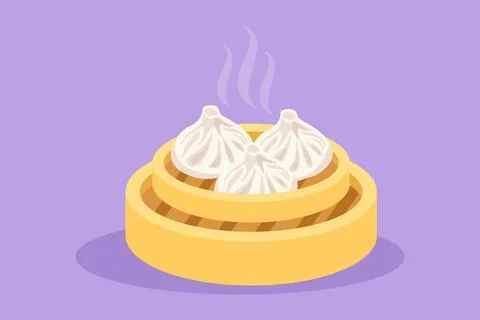 Character flat drawing of fresh delicious Chinese dumpling restaurant logo .. Stock Illustration