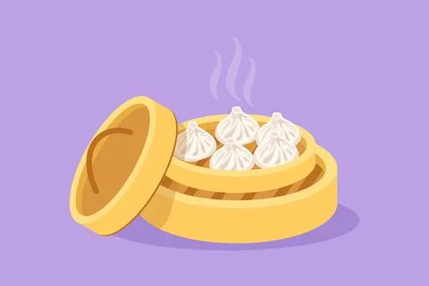 Character flat drawing of fresh delicious Chinese dumpling restaurant logo .. Stock Illustration