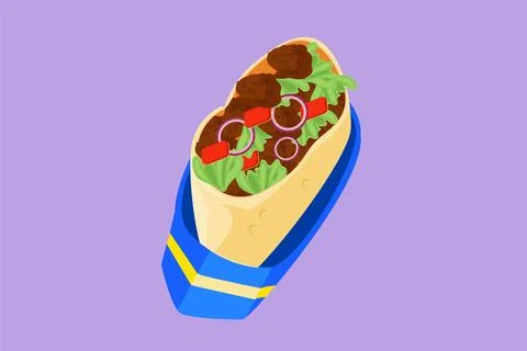 Character flat drawing fresh hot spicy online shawarma shop logo. Delicious.. Illustrazione stock