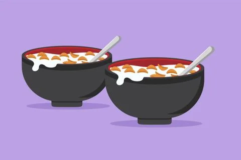 Character flat drawing fresh stylized bowl of cereal breakfast with cereal .. Stock Illustration