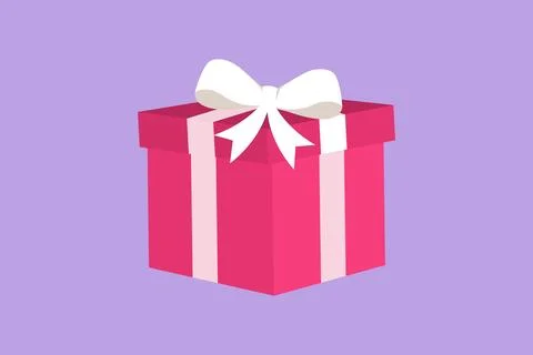 Character flat drawing gift box with white ribbon. Red box wrapped with rib.. Illustrazione stock