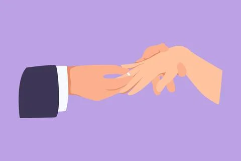 Character flat drawing groom puts ring on finger of bride. Bride and groom .. Stock Illustration