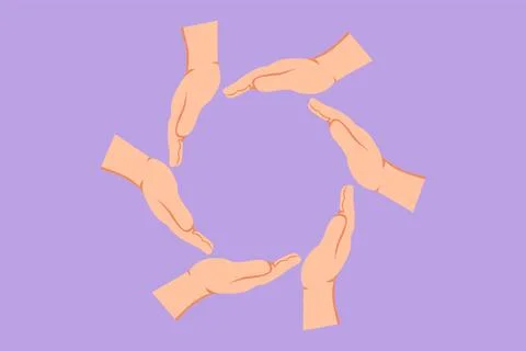 Character flat drawing hand gesture with six palms making circle sign symbo.. Stock Illustration