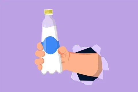 Character flat drawing of hand holding plastic bottle of pure drinking wate.. Stock Illustration