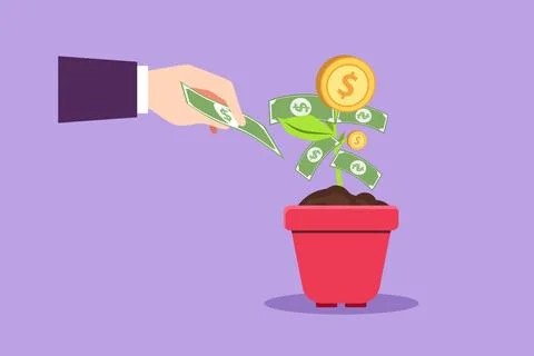 Character flat drawing hand pick up dollar coin or banknote from money tree.. Stock Illustration