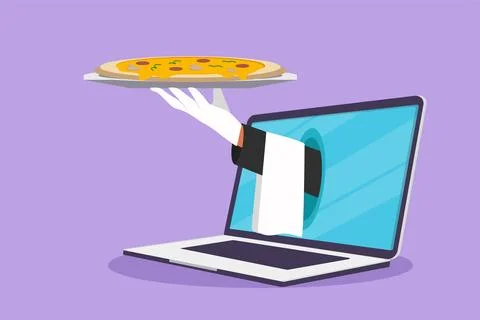 Character flat drawing hands out of laptop computer screen with tray open t.. Stock Illustration