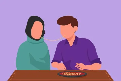 Character flat drawing happy Arab couple having romantic date in restaurant.. Stock Illustration