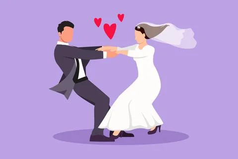 Character flat drawing happy cute married man and pretty woman dancing on t.. Stock Illustration