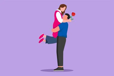 Character flat drawing happy man making proposal marriage to woman with ros.. Ilustración de archivo