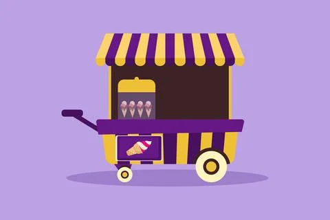 Character flat drawing of an ice cream booth at an amusement park using two.. Ilustración de archivo