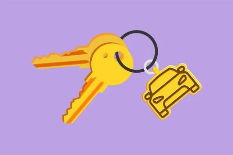 Character flat drawing keys with car shaped key holders. Keychain with key .. イラスト素材