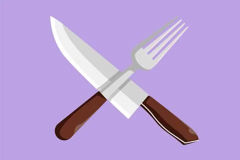 Character flat drawing knife and fork for restaurant logo emblem. Luxury ca.. Stock Illustration