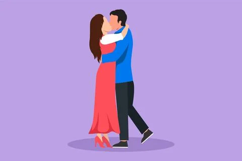 Character flat drawing loving couple kissing and hugging. Romantic couple l.. Ilustração Stock