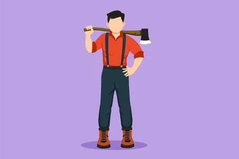 Character flat drawing lumberjack pose on the logging forest. Lumberjack wi.. Stock Illustration