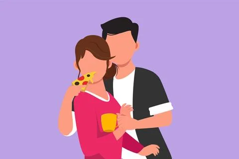 Character flat drawing man holding mug of coffee and feeding woman with del.. Stock Illustration