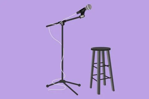 Character flat drawing microphone and stool on stand up comedy stage or cla.. Ilustración de archivo