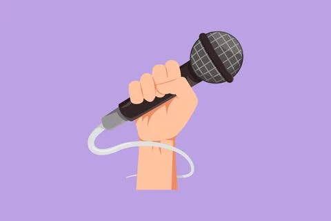 Character flat drawing microphone in hand logo, icon, label, symbol. Hand h.. Ilustración de archivo