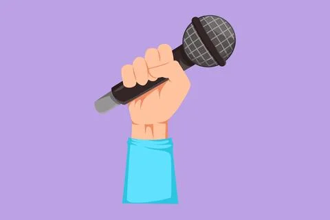 Character flat drawing microphone in hand logo, icon, label, symbol. Hand h.. イラスト素材