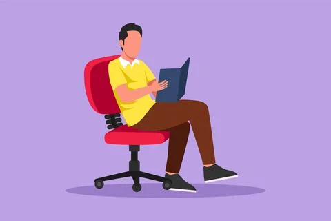 Character flat drawing modern young man reading book sitting in chair. Smar.. 스톡 일러스트