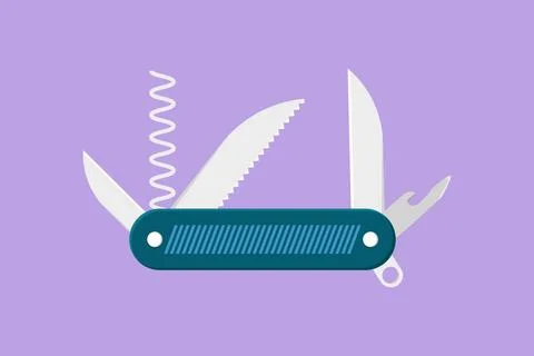 Character flat drawing multi purpose pocket knife with blade, scissor, hove.. Stock Illustration