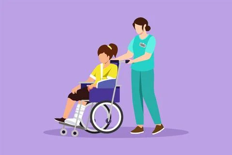 Character flat drawing paramedic help disabled little girl in wheelchair in.. Stock Illustration