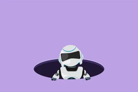 Character flat drawing of robot emerges from hole. Failure to take advantag.. Stock Illustration