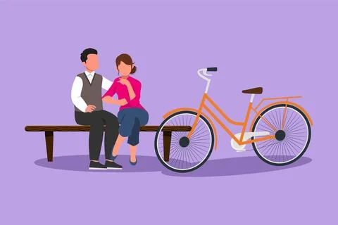 Character flat drawing romantic couple chatting while sitting on bench. Rom.. Illustrazione stock