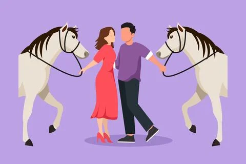 Character flat drawing of romantic couple standing and talking beside they .. 스톡 일러스트