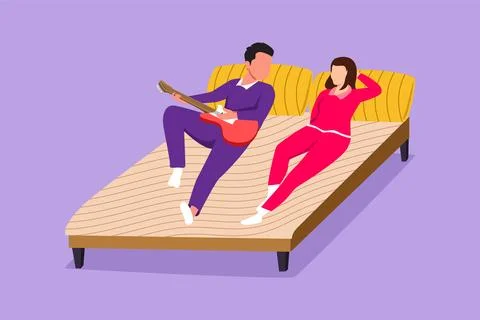 Character flat drawing romantic couple spend free time at home, man plays g.. Stock Illustration
