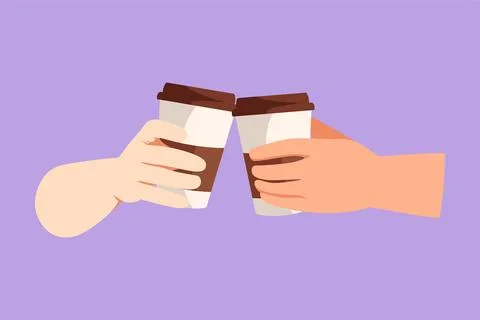 Character flat drawing romantic couple toasting with paper cup drink coffee.. Stock Illustration