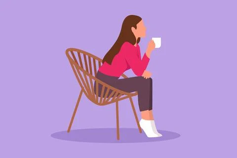 Character flat drawing side view of relaxed girl sitting in lounge chair, w.. Stock Illustration