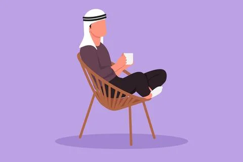 Character flat drawing side view of relaxed handsome Arab guy sitting in lo.. Stock Illustration