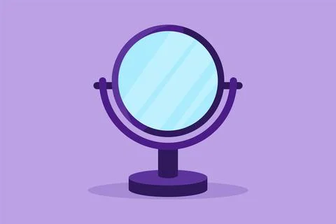 Character flat drawing small makeup mirror in circle frame on stand. Modern.. Stock Illustration