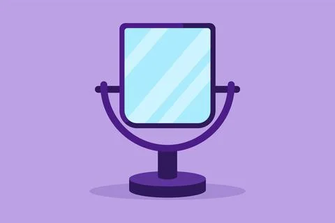 Character flat drawing small makeup mirror in square frame on stand. Modern.. イラスト素材