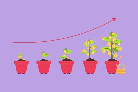 Character flat drawing sprouts, plants, money trees growing at pot or groun.. イラスト素材
