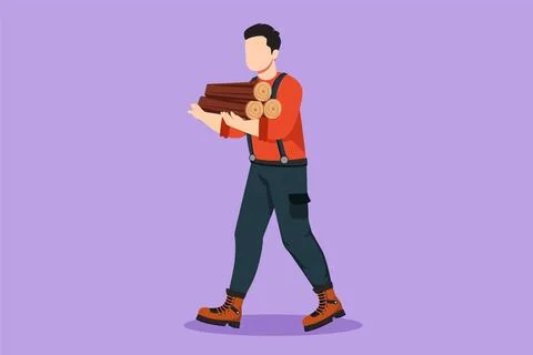 Character flat drawing strong lumberjack with beard in plaid shirt, jeans a.. Stock Illustration