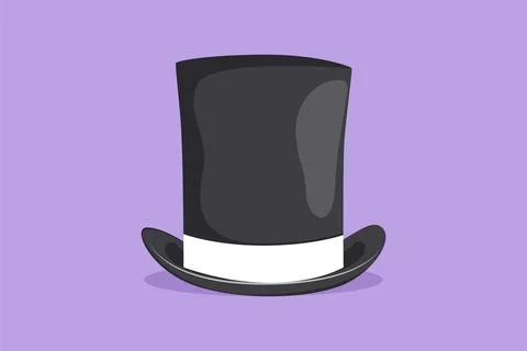 Character flat drawing of stylized black big gentleman hat cylinder with ri.. Ilustración de archivo