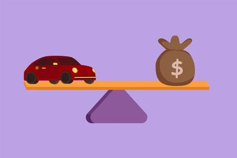 Character flat drawing stylized car, auto loan or transforming assets into .. Ilustração Stock