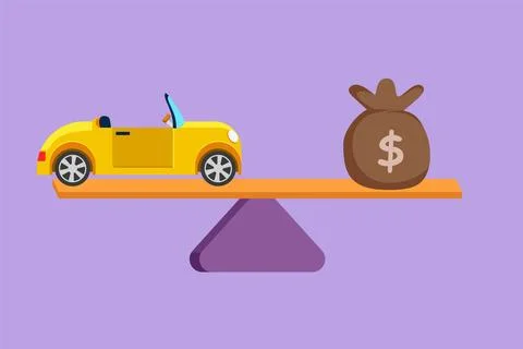 Character flat drawing stylized car, auto loan or transforming assets into .. Ilustração Stock
