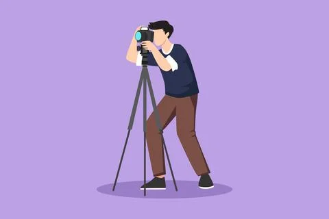 Character flat drawing stylized professional photographer with camera pose,.. Stock Illustration