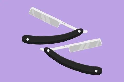 Character flat drawing stylized shaving razor. Straight razor with handle a.. Illustration