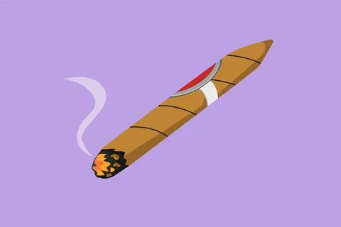 Character flat drawing of stylized smoking cigar with smoke logotype, label.. イラスト素材