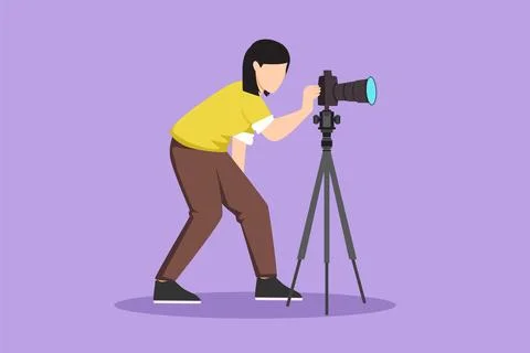 Character flat drawing super equipment female photographer. Beautiful woman.. イラスト素材