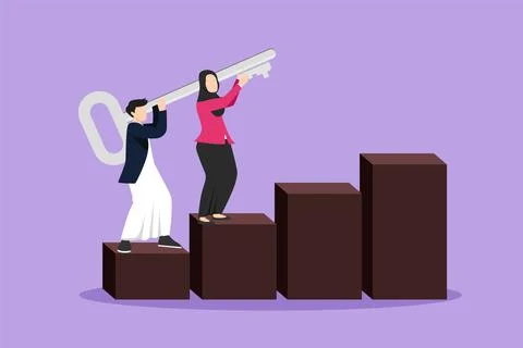 Character flat drawing teamwork. Unlock business solution. Arabian business.. Stock Illustration