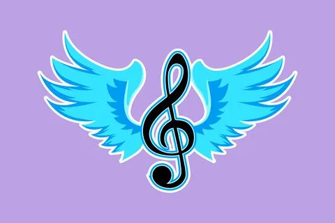 Character flat drawing of treble clefs with wings isolated on blue backgrou.. Stockillustratie